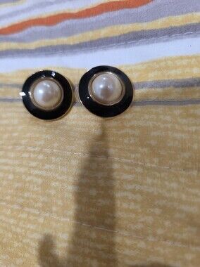 Elegant Black and Cream Pearl Button Stud Earrings